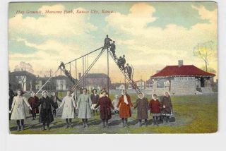 Antique Postcard Kansas Kansas City Playgrounds Shawnee Park Children Playing On