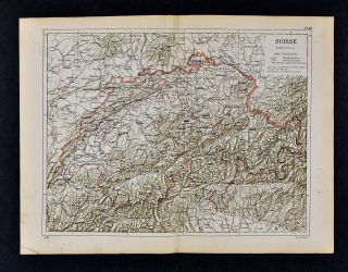 1885 Cortambert Map - Switzerland - Geneva Zurich Lucern Berne Mont Blanc Alps