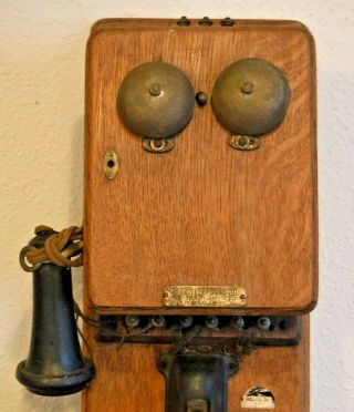FARR Telephone Company Antique Two Box Wooden Wall Fiddleback Telephone 2