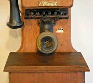 FARR Telephone Company Antique Two Box Wooden Wall Fiddleback Telephone 3