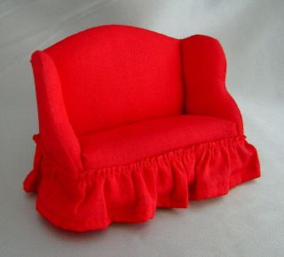 Vintage The Little Mouse Factory Tufted Red Dollhouse Loveseat Sofa Furniture