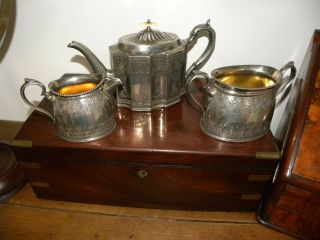 Antique Victorian 3 Piece Silver Plated Tea Set By James Dixon & Sons C.  1880