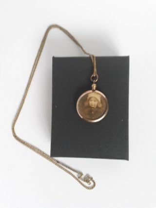 Antique Victorian Double - Sided Rolled Gold Photo Pendant Locket With 24 " Chain