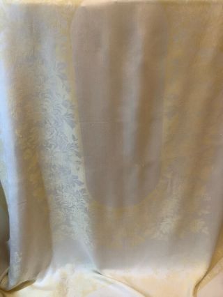 Vintage Linen Large Tablecloth Cream And Yellow Damask Design 54 X 68 Inches