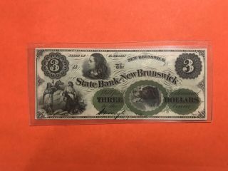 1850s $3 State Of Jersey State Bank At Brunswick Obsolete Rare Currency