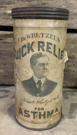 Rare Antique Early 1900s Dr.  Whetzel’s Quick Relief For Asthma Jar W Paper Label