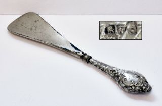 Antique Chester Hallmarked Sterling Silver Handled Shoe Horn With Steel End 1913