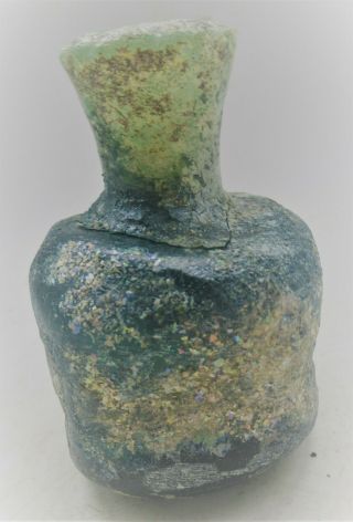 Museum Quality Ancient Roman Iridescent Bulbous Glass Poison Bottle 300ad