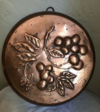 Antique French Large Round Copper Mold Fruit Bowl Cake Pan - Wall Hanging 11.  25”