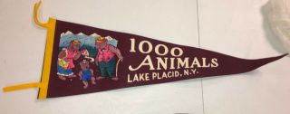 Vintage 1000 Animals Souvenir Vintage Pennant 30” Lake Placid Ny Colorful Rare