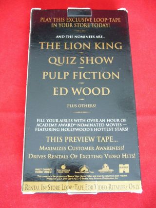 Rare Disney Promo Vhs Ed Wood Pulp Fiction Quiz Show Lion King Academy Awards