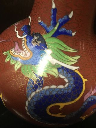 Rare Antique Chinese Cloisonné Dragon Art Vase Brass Estate 8”inch Brass Rust