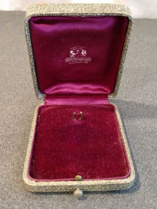 Antique Push Button Jewelry Pocket Watch Presentation Box Purple Velvet Silk