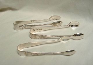 3 Pairs Antique Victorian Silver Engraved Sugar Tongs 1898 1901 Sheffield