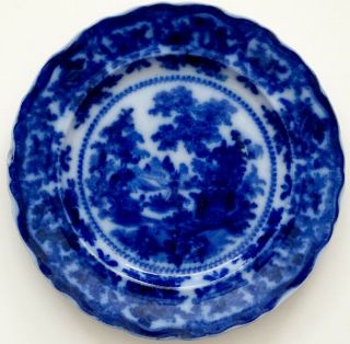 W Adams Antique Flow Blue Transferware Fairy Villas Pattern 10.  25 " Dinner Plate