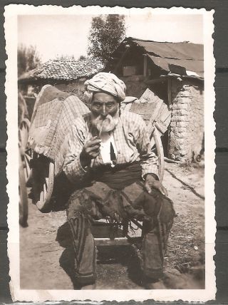 Old Vintage Antique Photo Gipsy Man Smoking Pipe Rare 1940 