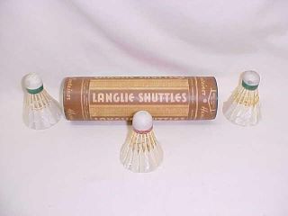 Vintage Langlie Shuttles Badminton Shuttlecoxs W/ Three Shuttles Old & Rare