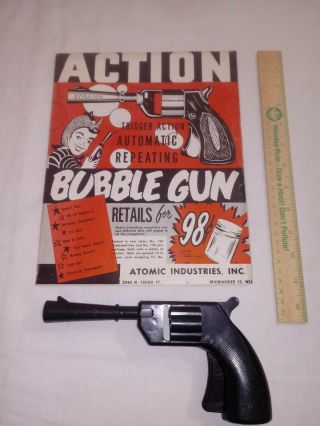 Rare 1950s Atomic Industries Action Bubble Gun With Advertising Flyer