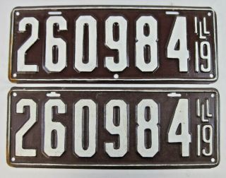 One (1) Pair Illinois 1919 License Plates Antique Authentic 260984