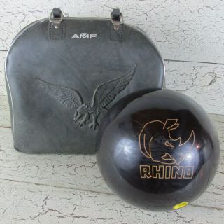 Brunswick Rhino Bowling Ball 14 Pound Drilled Black Rare Vintage Amf Eagle Bag