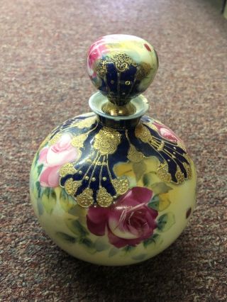 Rare Antique Nippon Hand Painted Flower Japanese Lidded Vase