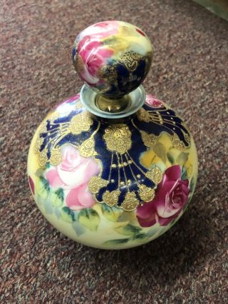 Rare Antique Nippon Hand Painted Flower Japanese Lidded Vase 2