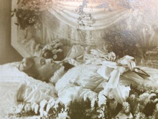 Post Mortem Victorian Photo Coffin Flowers Sepia Finish Parlor Wake Htf Rare