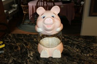 Rare Vintage Treasure Craft Pig Cookie Jar With Fish Bowl Treat Jar Pet Dish