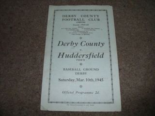 Rare Vintage Derby County V Huddersfield Town 10th March 1945 1944/45