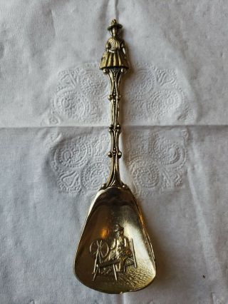 Vintage Souvenir Collectors Spoon Demi Tasse Pilgram Rare Spinning Wheel Gold