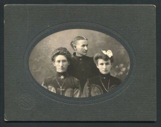 Antique Photo Portrait Cameo/oval Mother & 2 Daughters 1900 Embossed Card 6x8
