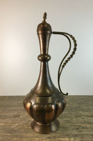Large Antique Madoux Dinant Belgique Copper & Brass Ewer Jug.