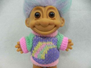Vtg RAINBOW SWEATER Troll DOLL Ombree Blue Purple Hair RUSS Turquoise Pink teal 2