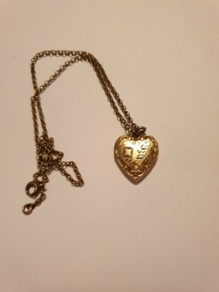 Vintage Antique Gold Played Locket Heart Pendant Necklace