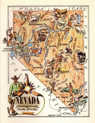 1940s Antique Animated Nevada State Map Vintage Cartoon Map Of Nevada 6852