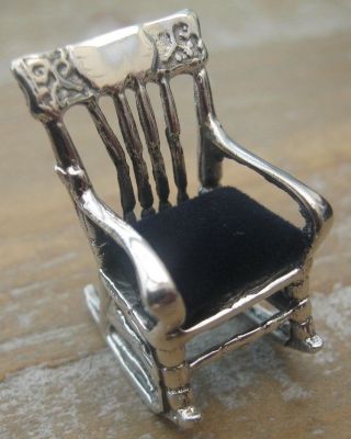 Novelty Antique Style Solid Silver Rocking Chair Pin Cushion - Dolls House 2