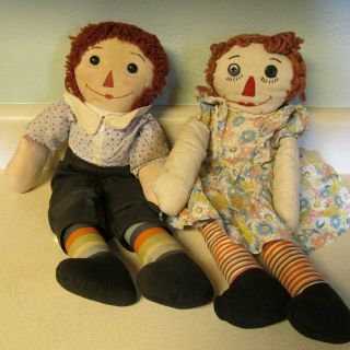 Vintage Raggedy Ann & Andy Cloth Handmade 18 " - 20 " Rag Dolls