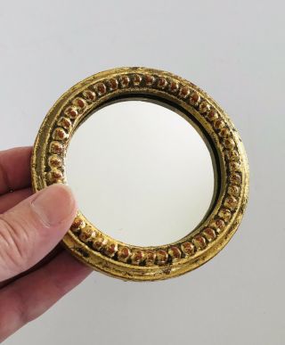 Vintage Florentia Decorative 3.  75” Wood Gold Gilt Wall Mirror Hand Made N Italy