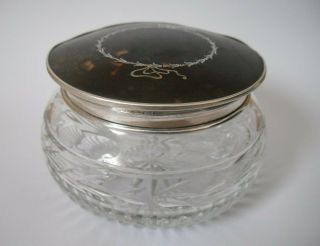 Antique Cut Glass Bowl With Shell & Sterling Silver Lid,  Ac Birmingham 1926