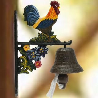 Style Metal Cast Iron Rooster Door Bell Wall Mounted Home Garden Decor