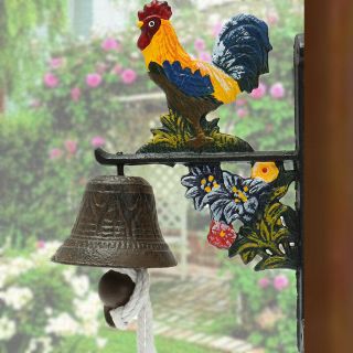 Style Metal Cast Iron Rooster Door Bell Wall Mounted Home Garden Decor 2