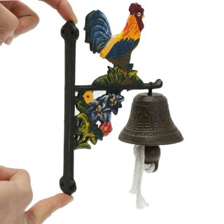 Style Metal Cast Iron Rooster Door Bell Wall Mounted Home Garden Decor 3