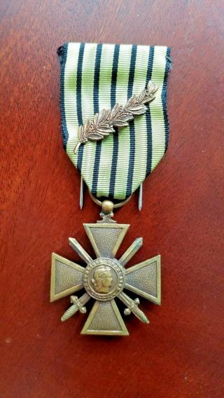 1939 - 1940 Pre Ww2 French Croix De Guerre Medal With Palm,  Rare Ribbon.