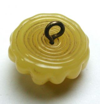 BB Antique Charmstring Glass Button Swirl Back URANIUM Berry Mold Yellow 1/2 