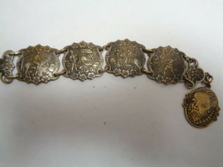 Antique Silver Gold Tone England War Of The Roses Storybook Panel Link Bracelet
