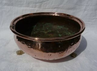 Vintage Copper Planter With Brass Lion Paw Feet 24 Cm