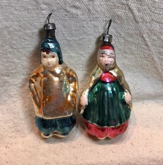 2 Antique Figural Glass Christmas Ornaments.  Boy And Girl