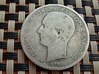 Greece Silver 2 Drachmai 1873 - A King George I 1845 - 1913 Ad Very Rare Coin