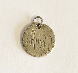 Victorian Love Token Fob Charm Pendant / 925 Silver 3d Coin Engraved Name Harry