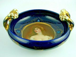 Antique Ernst Wahliss Vienna Porcelain Hand Painted & Jewelled Portrait Bowl